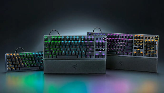 The Razer Huntsman V3 Pro gaming keyboard lineup against a black background.