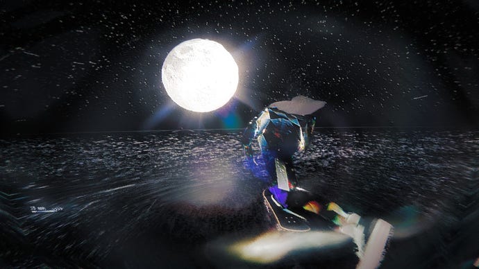 A skater pushes towards the moon.